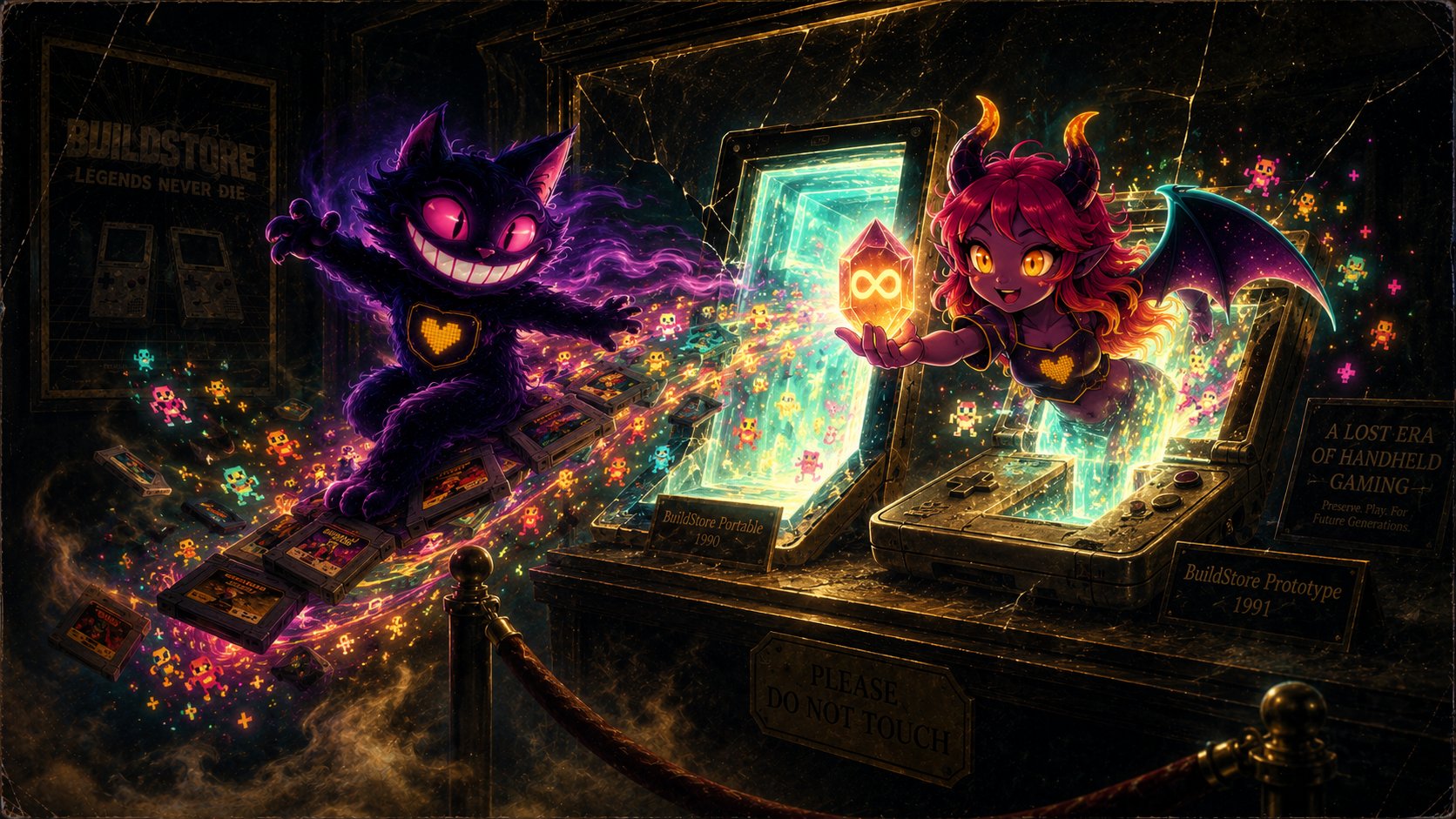Two consoles opened into portals of light