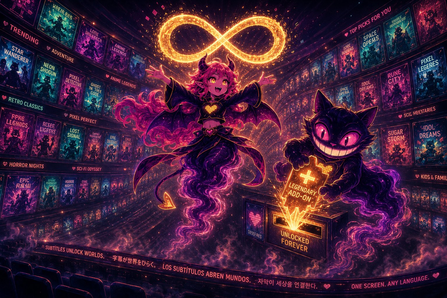 An endless gallery of catalog posters with an infinity symbol