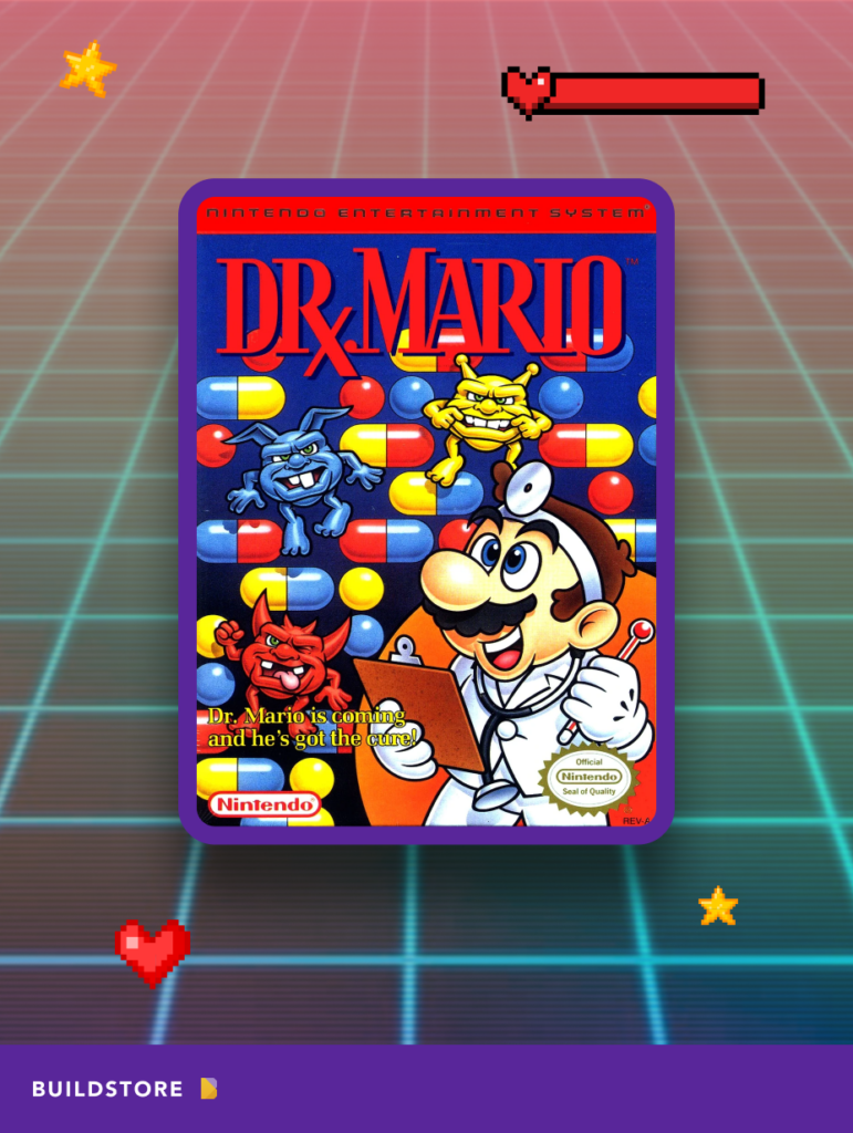 The cartridge with the game Dr. Mario 
