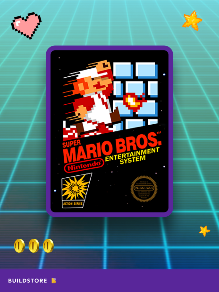 The cartridge with the game Super Mario Bros.
