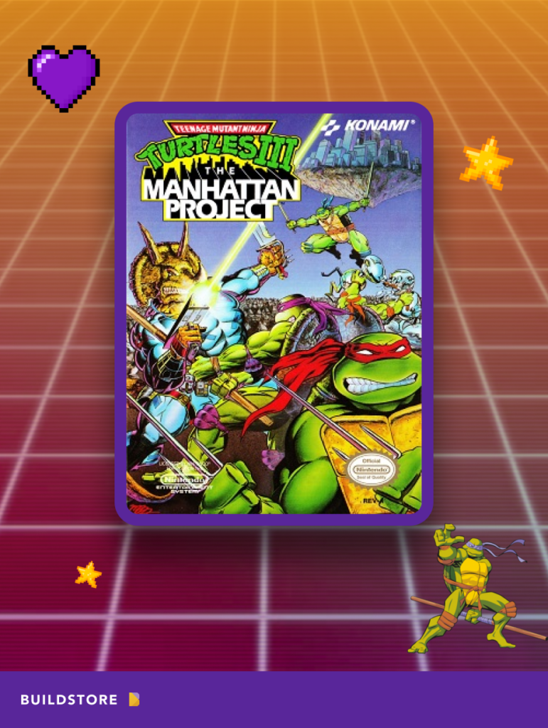 The cartridge with the game Teenage Mutant Ninja Turtles III: The Manhattan Project