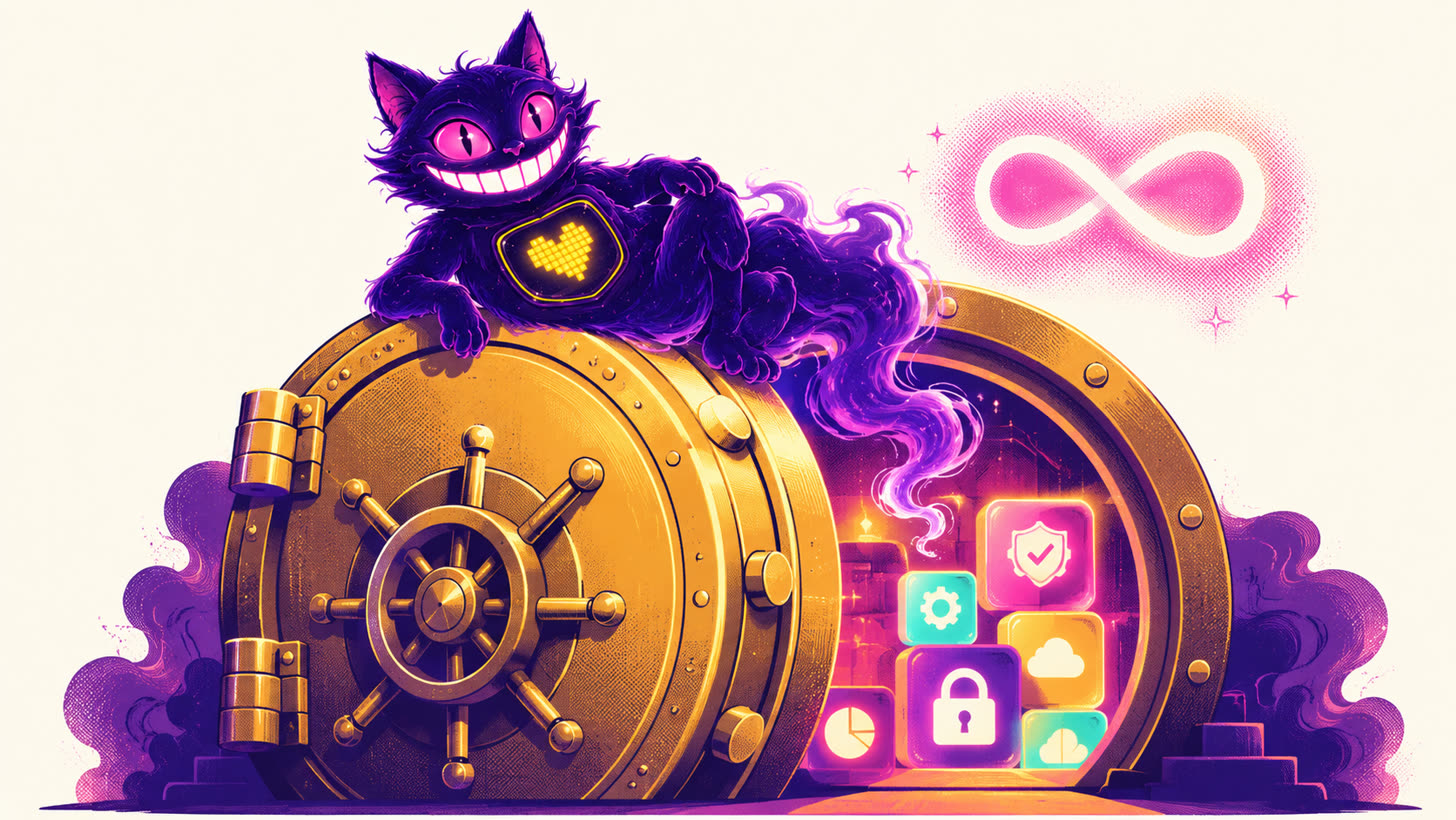 Sid relaxing on a secure gold vault with signed apps safe inside