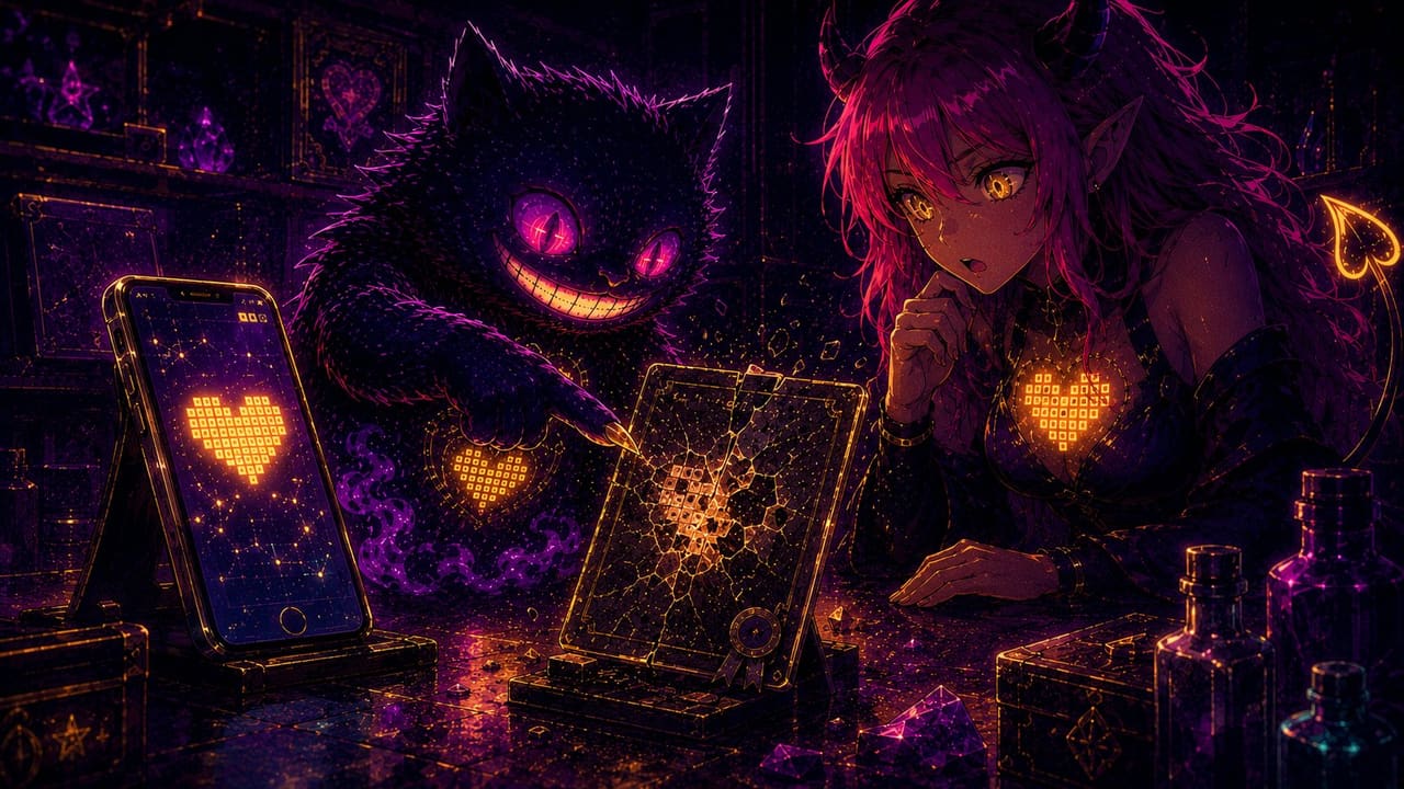 Sid pointing at a certificate card going dark while the phone beside it keeps glowing