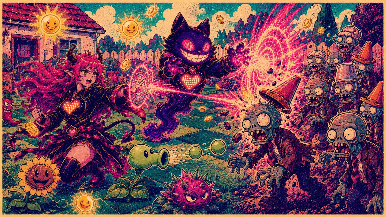 Sid and Eve holding the lawn against a zombie horde with unlimited sun and coins