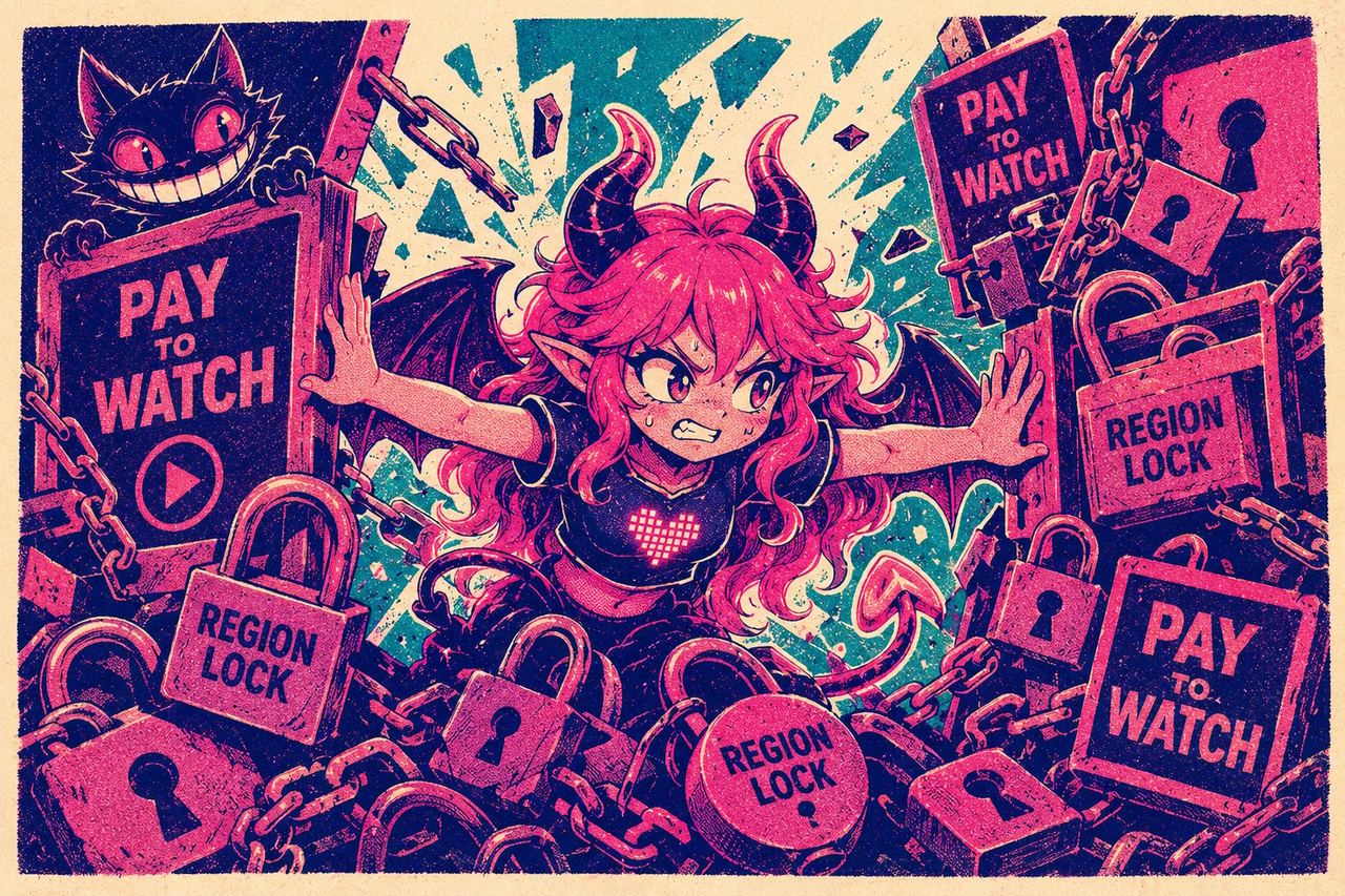 Eve shoving through a wall of pay-to-watch gates and region locks