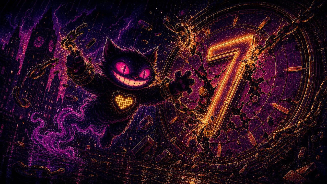 Sid the cat snapping a 7-day countdown timer chained to his sideloaded apps