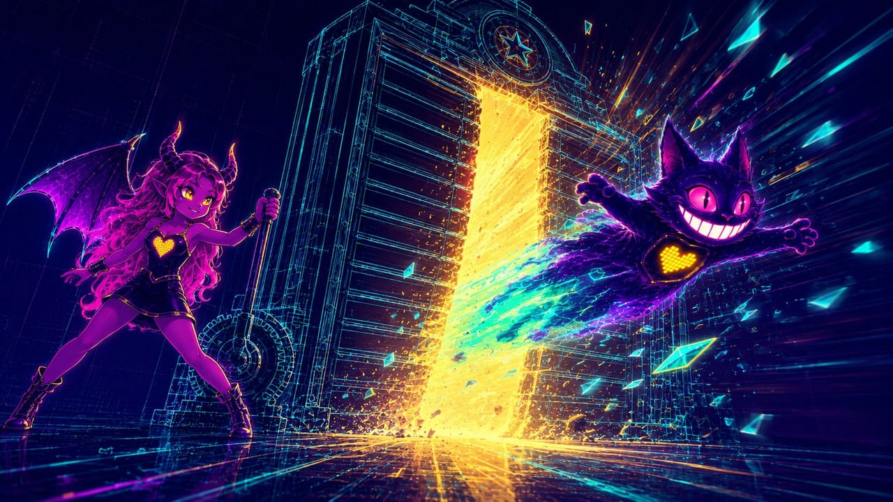 Sid bursting through an opening light gate in a streak of speed as Eve throws the lever behind him