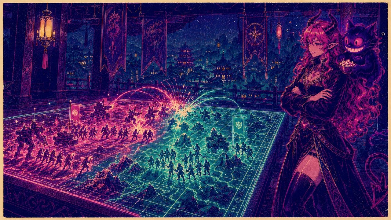Two armies resolving a battle on their own while the player who placed them stands back and watches
