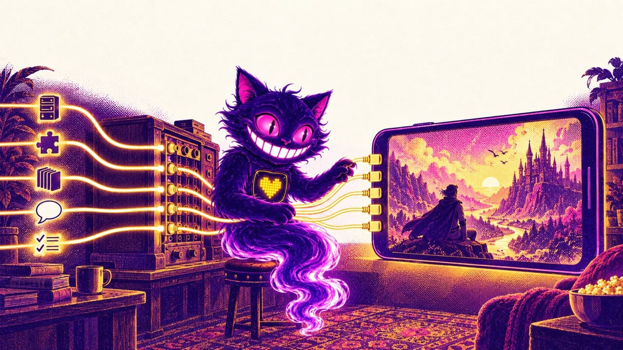 Sid at a switchboard patching five different video sources into one iPhone screen