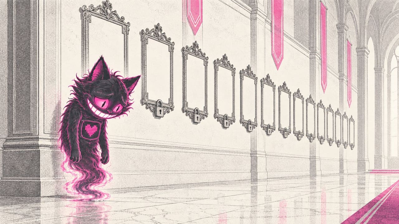 Sid slumped under a long wall of padlocked character portraits in an empty trophy hall