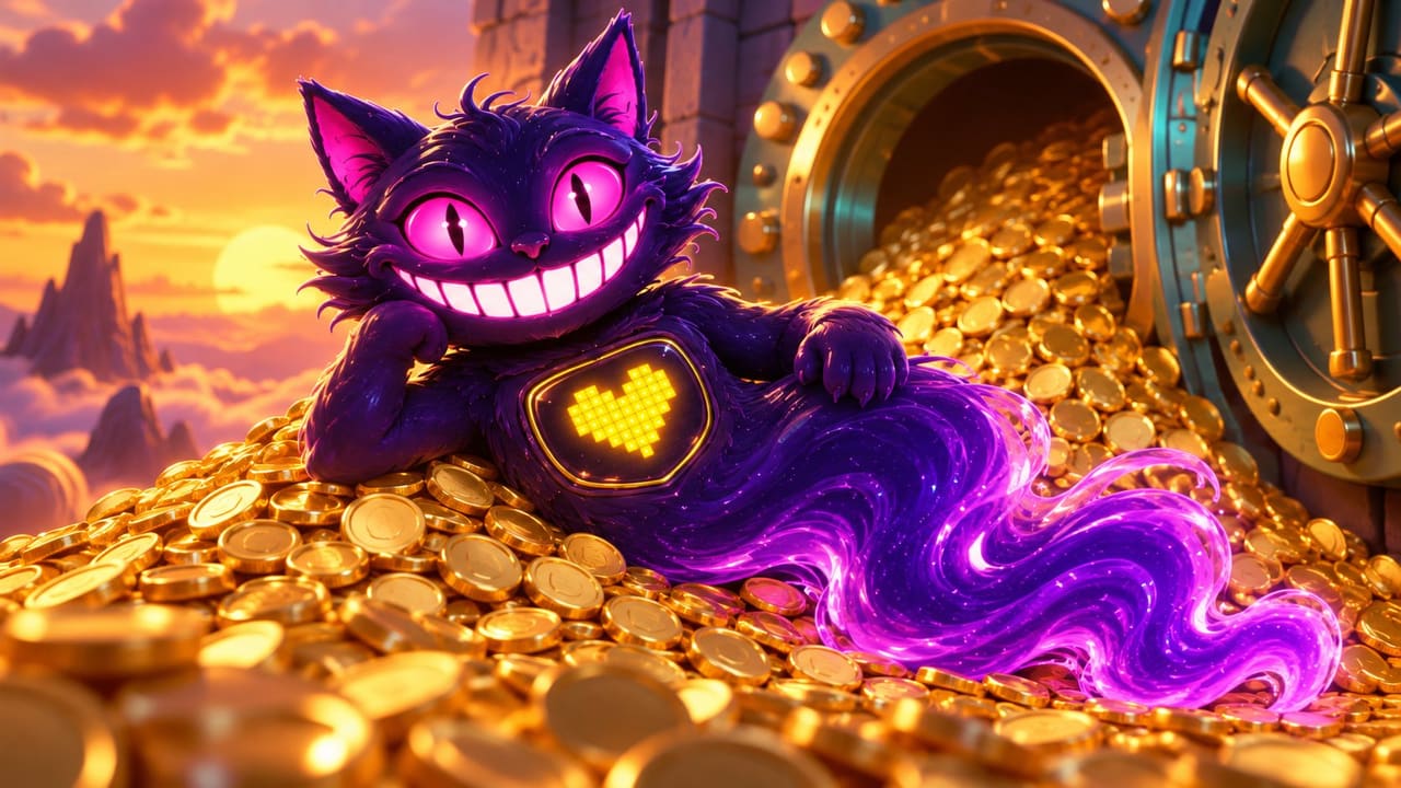 Sid lounging on a mountain of gold coins spilling out of an overflowing treasure vault