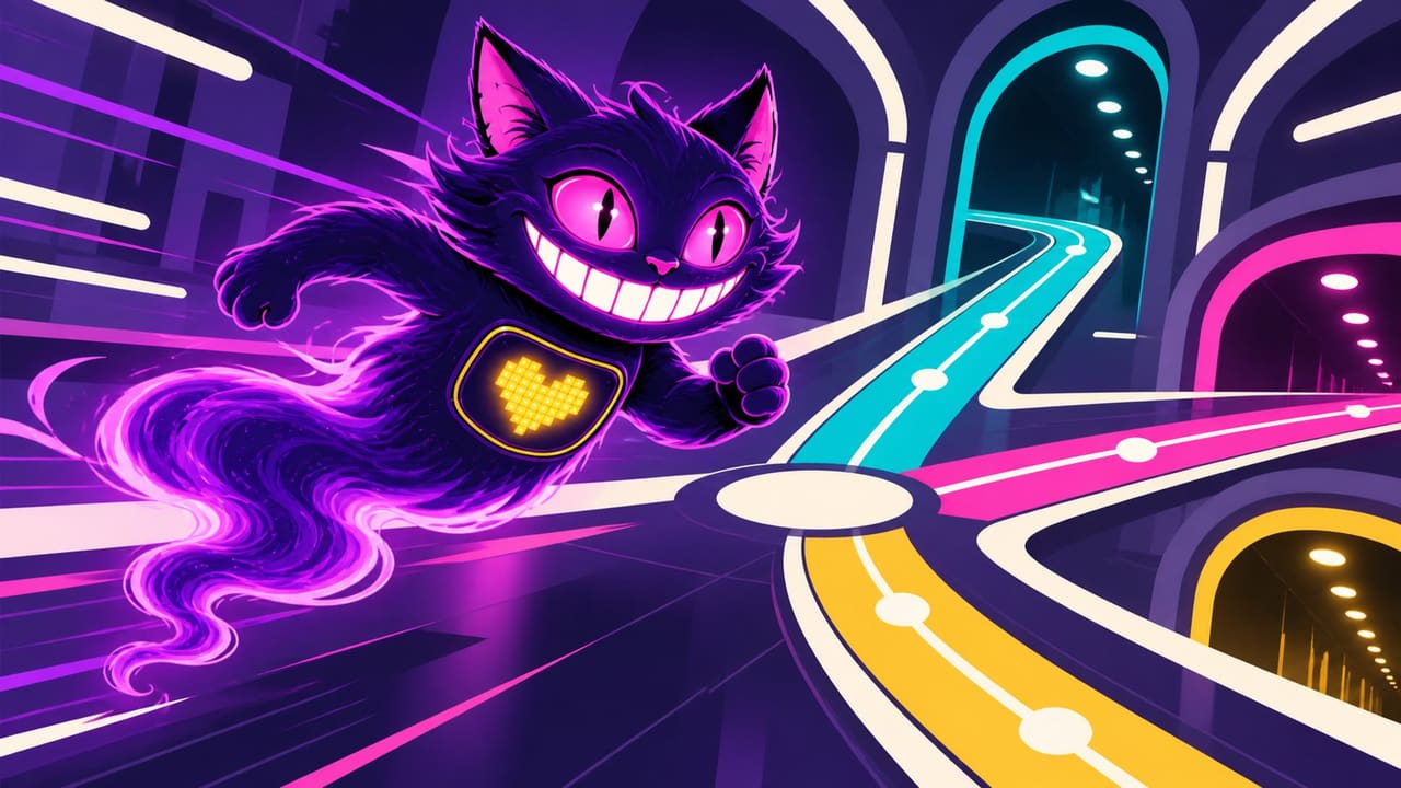Sid running onto a metro platform where three coloured lines split in different directions