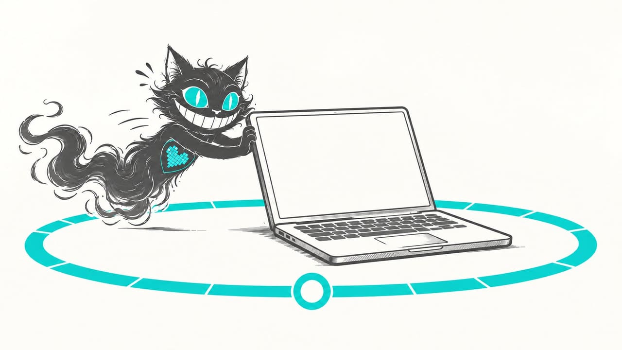 Sid pushing a heavy laptop along a metro line that loops back to the same station