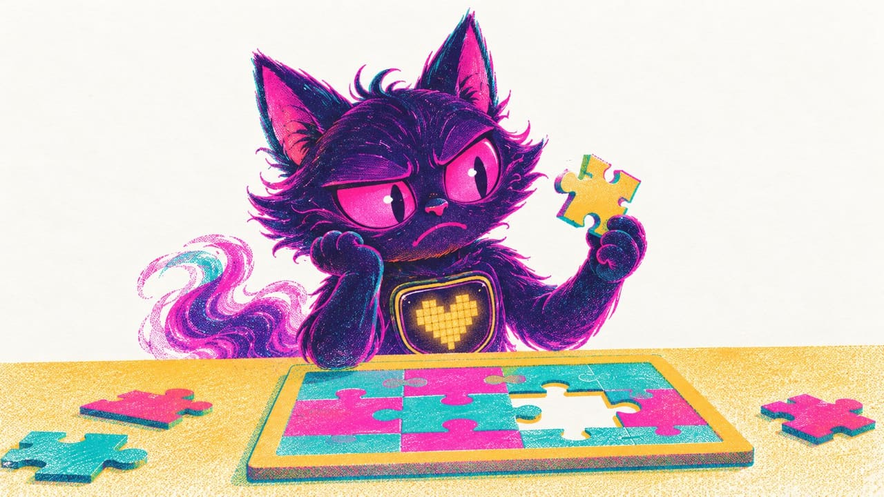 Sid frowning at a puzzle piece that does not fit the puzzle board in front of him
