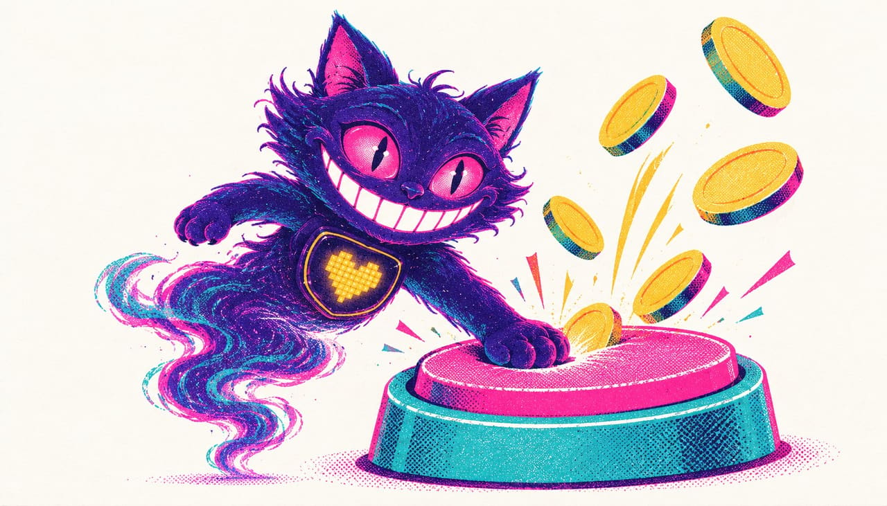 Sid pressing a giant round button with one paw while gold coins burst out of it