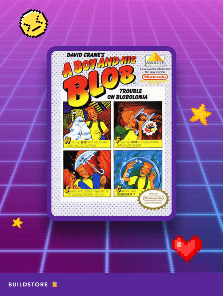 The cartridge with the game A Boy and His Blob: Trouble on Blobolonia