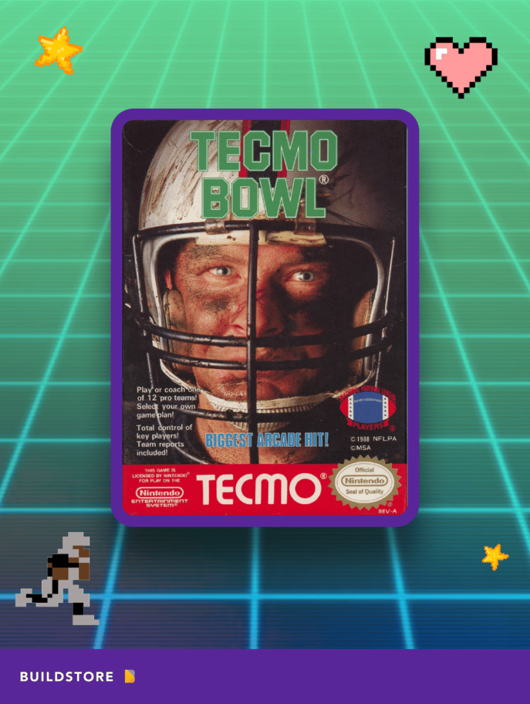 The cartridge with the game Tecmo Bowl