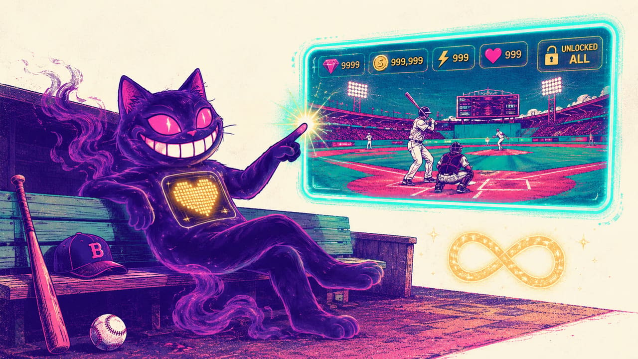 Sid relaxed in a dugout one-tap installing BASEBALL 9 with maxed money and gems, everything unlocked