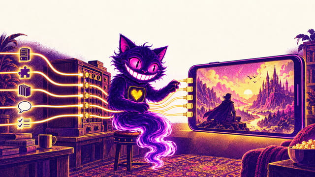 Sid at a switchboard patching five different video sources into one iPhone screen