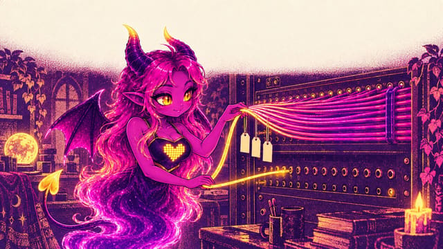 Eve at a switchboard of glowing network cables, pulling one strand out of the crowd and sending it down its own path