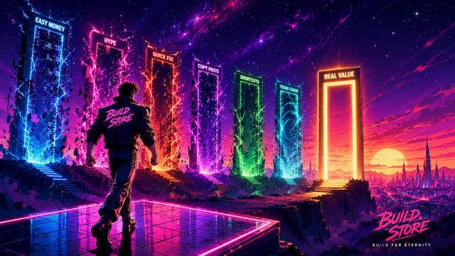 A hero crossing a solid bridge of light while other sideloading routes crumble — comparing iOS 26 methods